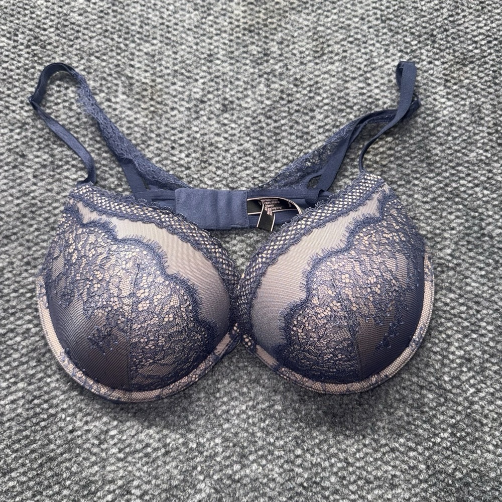 Victorias Secret Very Sexy Push-Up Bra 38C Blue Lace Underwire Padded Bra
